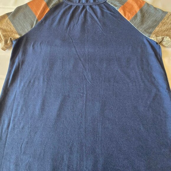 Women's Size Medium Solid Blue Knit Pullover With Color block 3/4 Sleeve - Picture 2 of 7